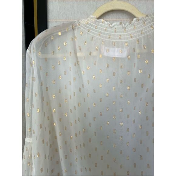 Keepsake the Label White Sheer Blouse with Gold Metallic Accents – Size M - Picture 9 of 10